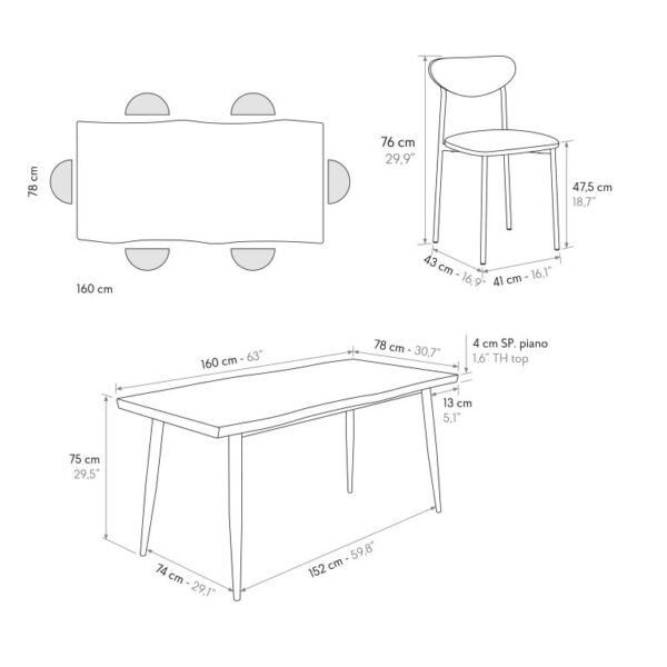 set geta masă 160 cm fixă + 6 scaune