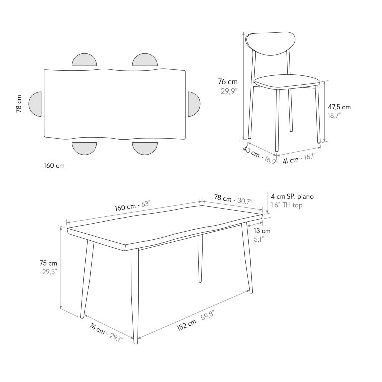 set geta masă 160 cm fixă + 6 scaune