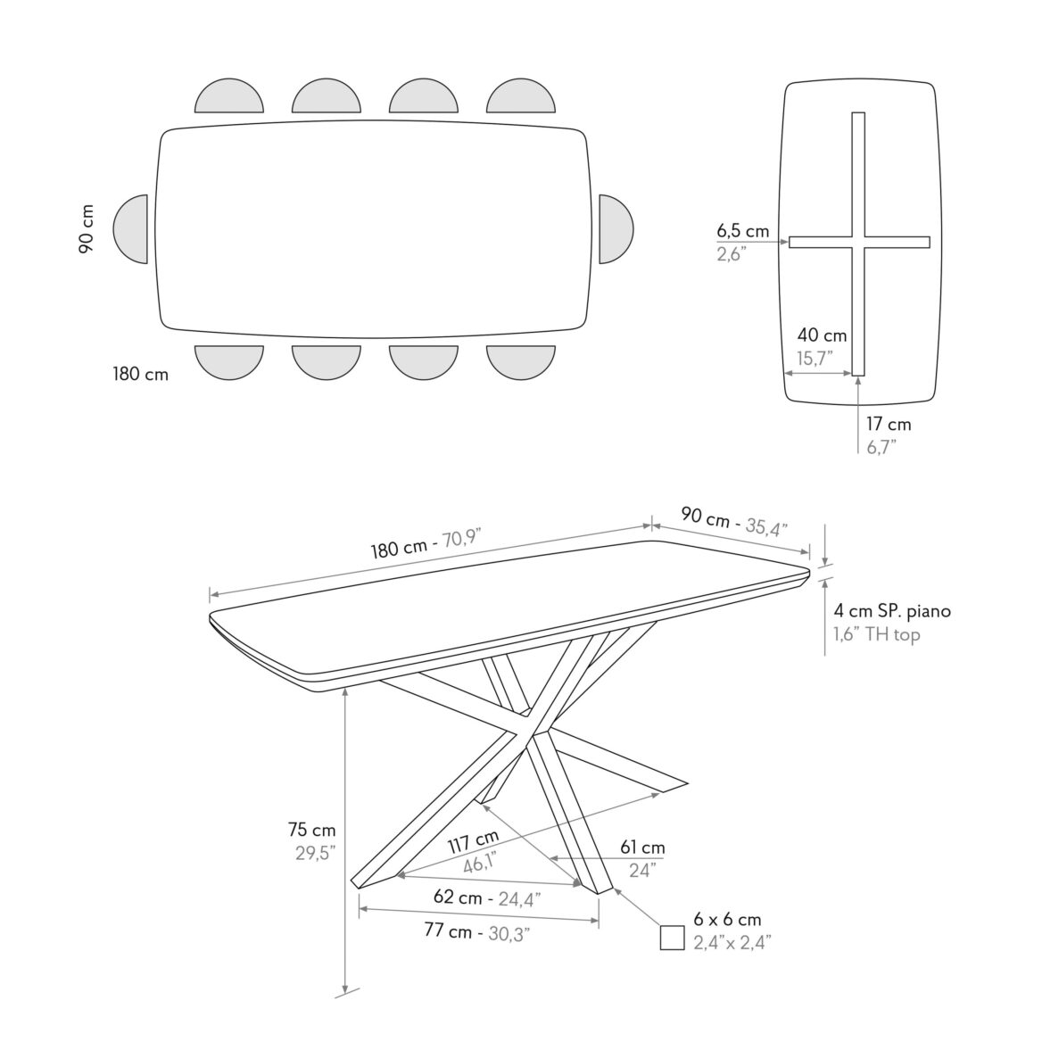 masă mara fixă 180 cm/90 cm