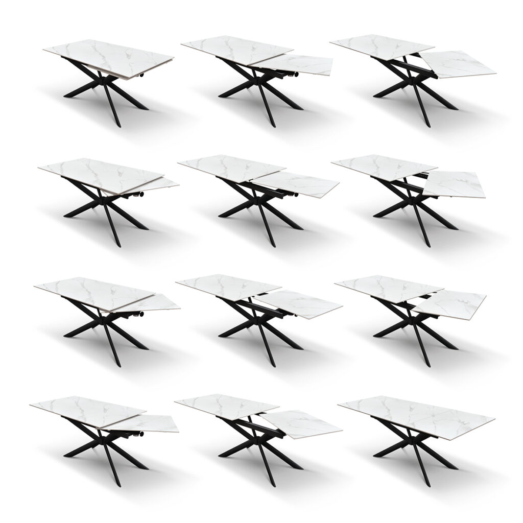 masă paris rotativă extensibilă, ceramică picior metalic 160 cm/90 cm/ 76 cm