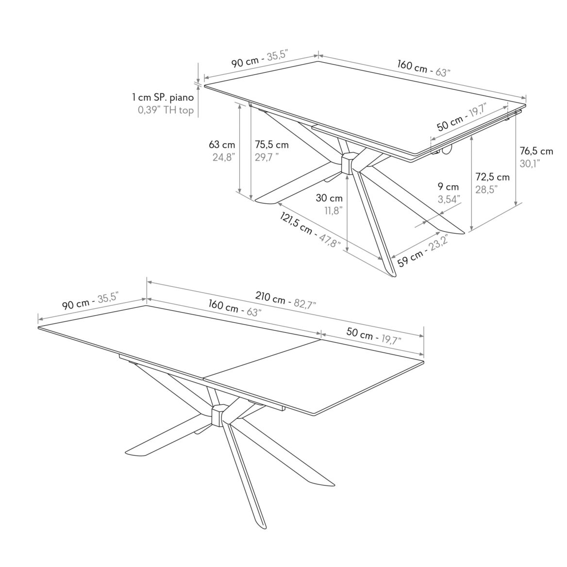 masă paris rotativă extensibilă, ceramică picior metalic 160 cm/90 cm/ 76 cm