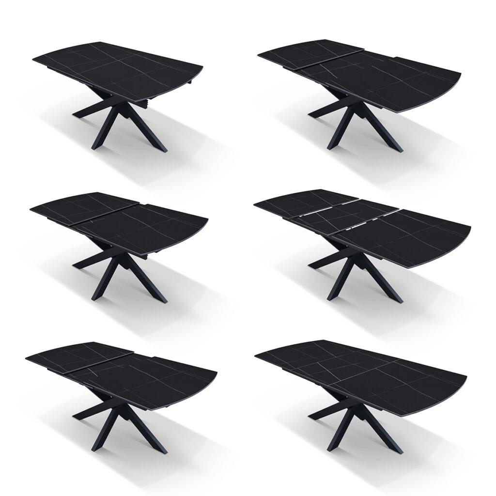 masă alma extensibilă, sticlă ceramică picior metalic