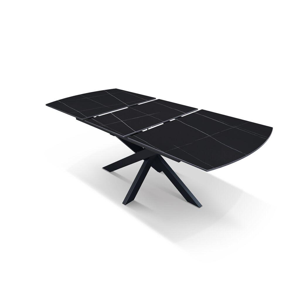 masă alma extensibilă, sticlă ceramică picior metalic