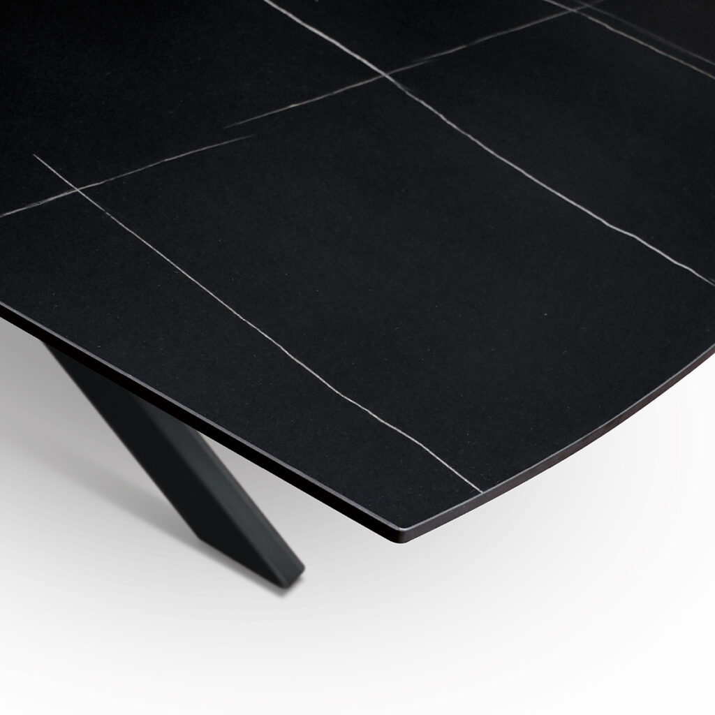 masă alma extensibilă, sticlă ceramică picior metalic