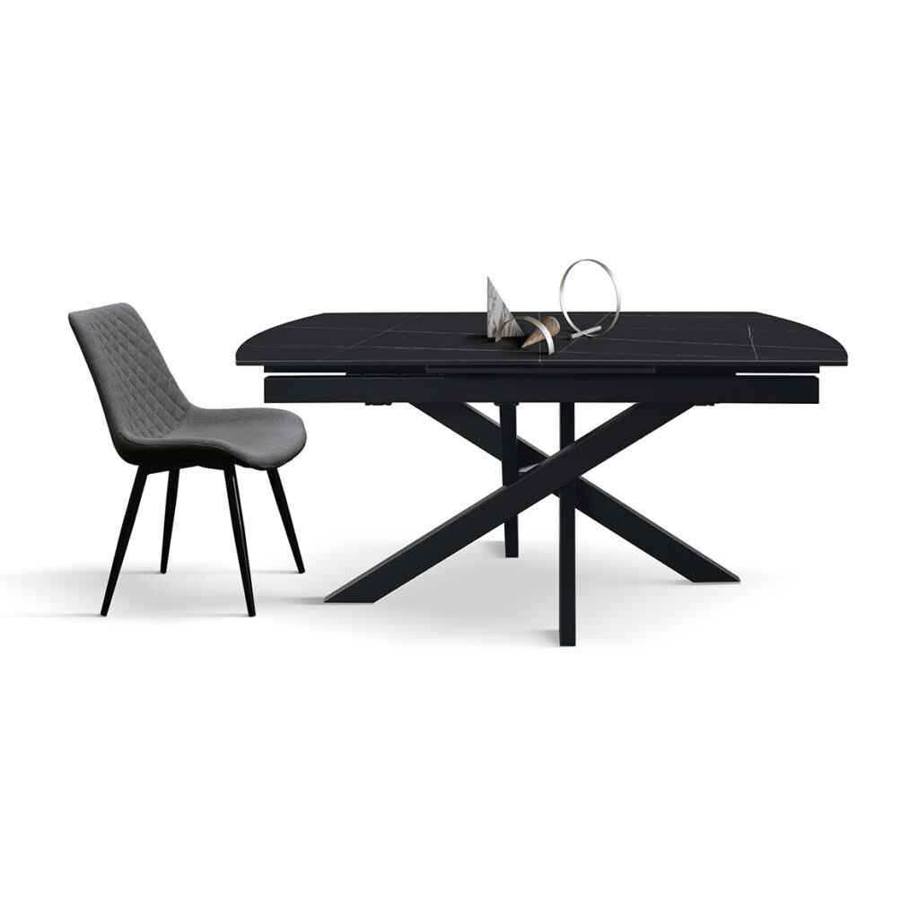 masă alma extensibilă, sticlă ceramică picior metalic