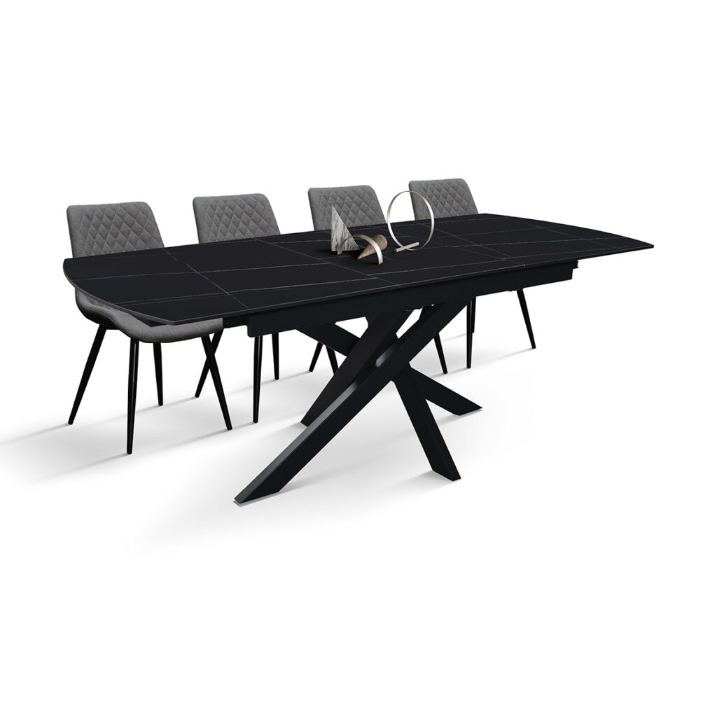 masă alma extensibilă, sticlă ceramică picior metalic