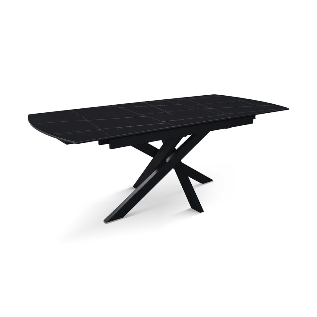 masă alma extensibilă, sticlă ceramică picior metalic