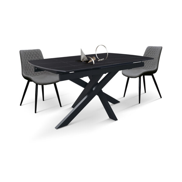 masă alma extensibilă, sticlă ceramică picior metalic